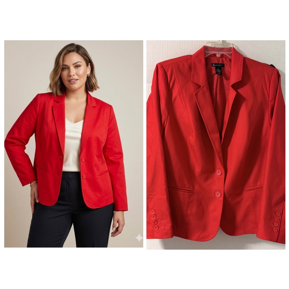 Lane Bryant Blazer Women 24 Red 2-Button Stretch Lined Career Old Money Academia
